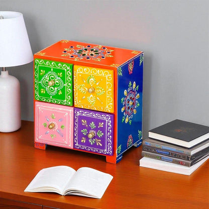 Wooden Hand Painted Drawer Storage Box-Phool Rangoli Desing