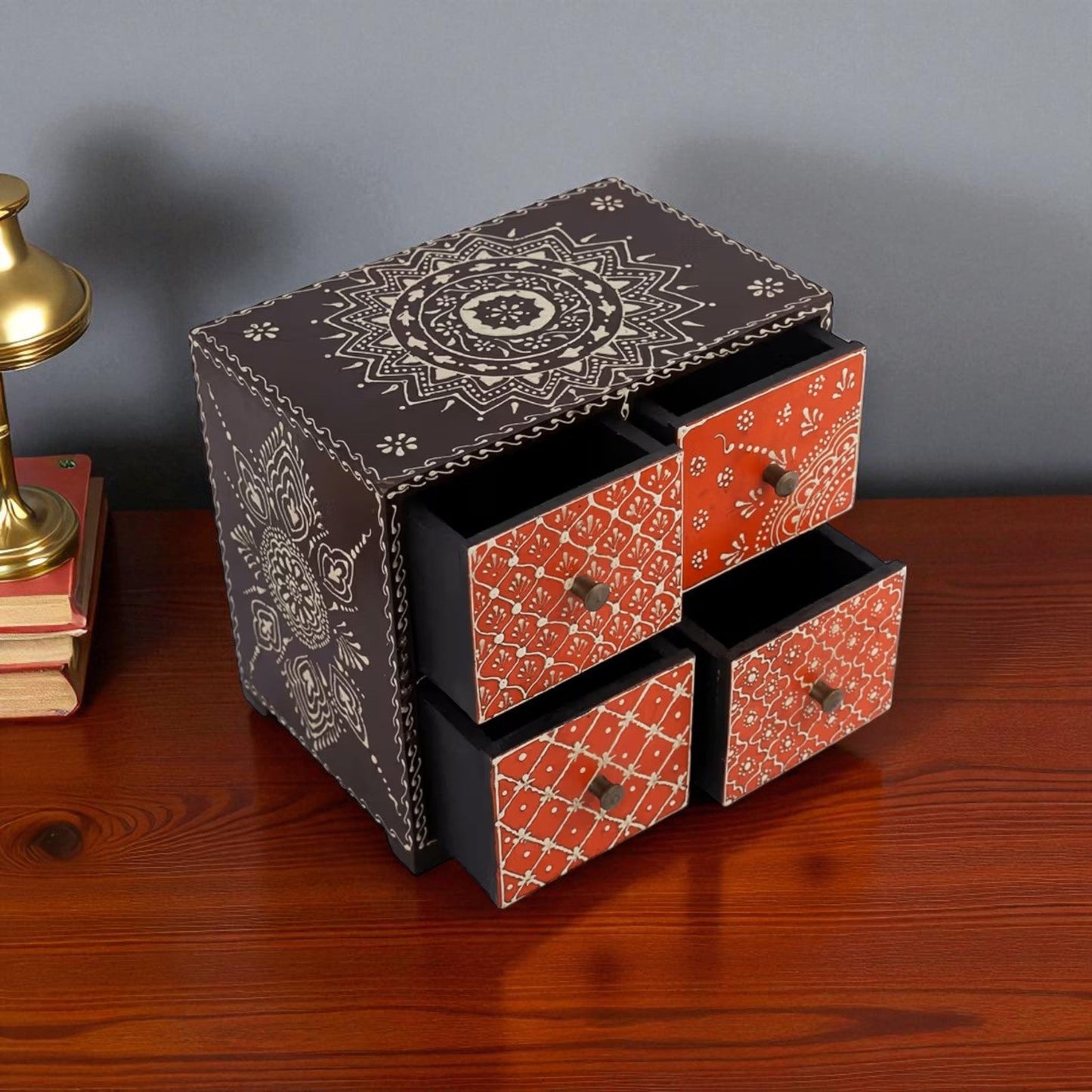 Wooden Hand Painted Drawer Storage Box-Mandala Chakra Design