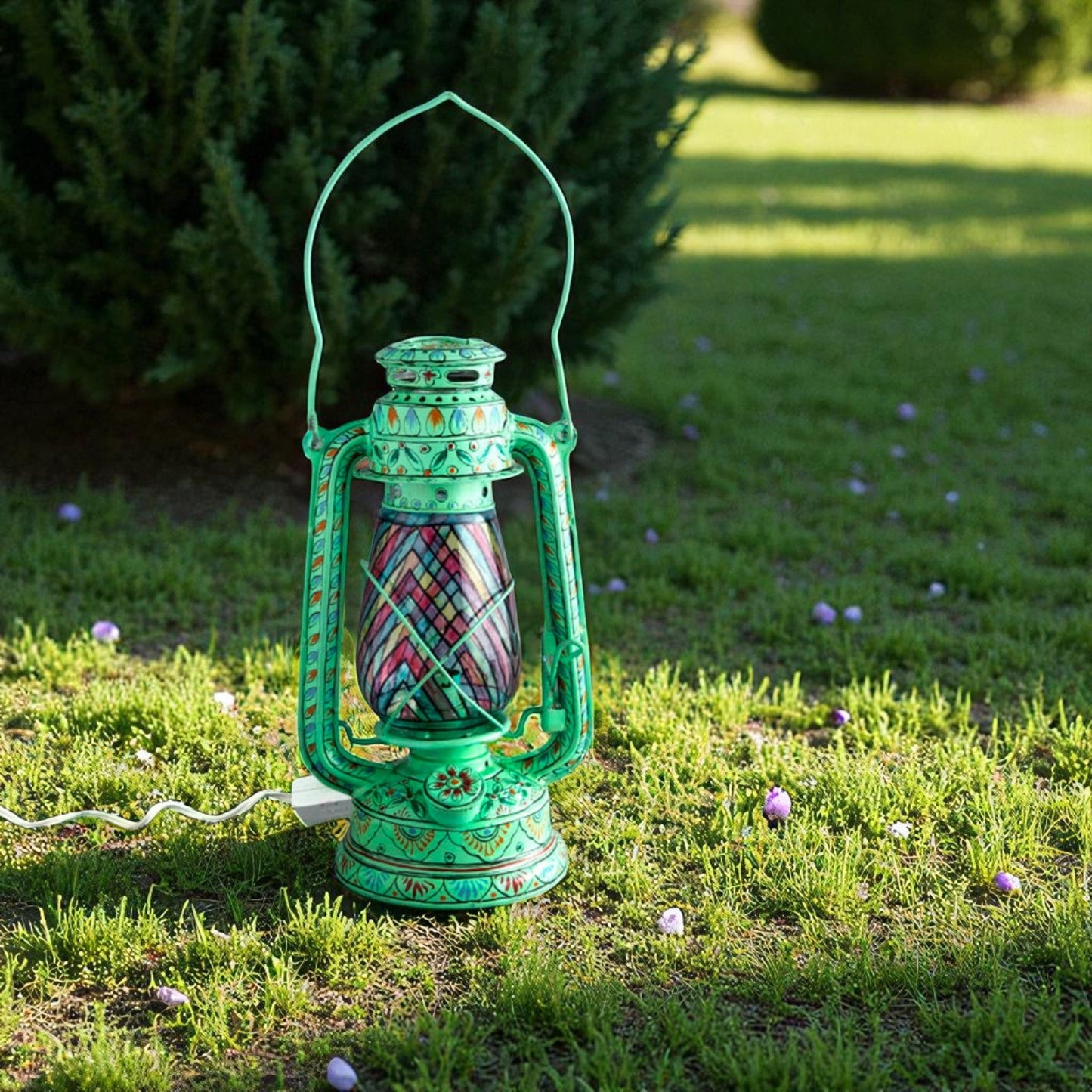 Hand Painted Metal Lantern With Bulb Holder