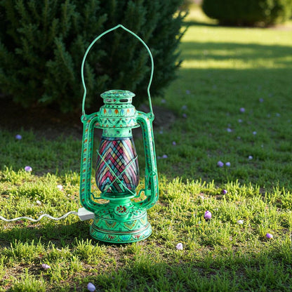 Hand Painted Metal Lantern With Bulb Holder