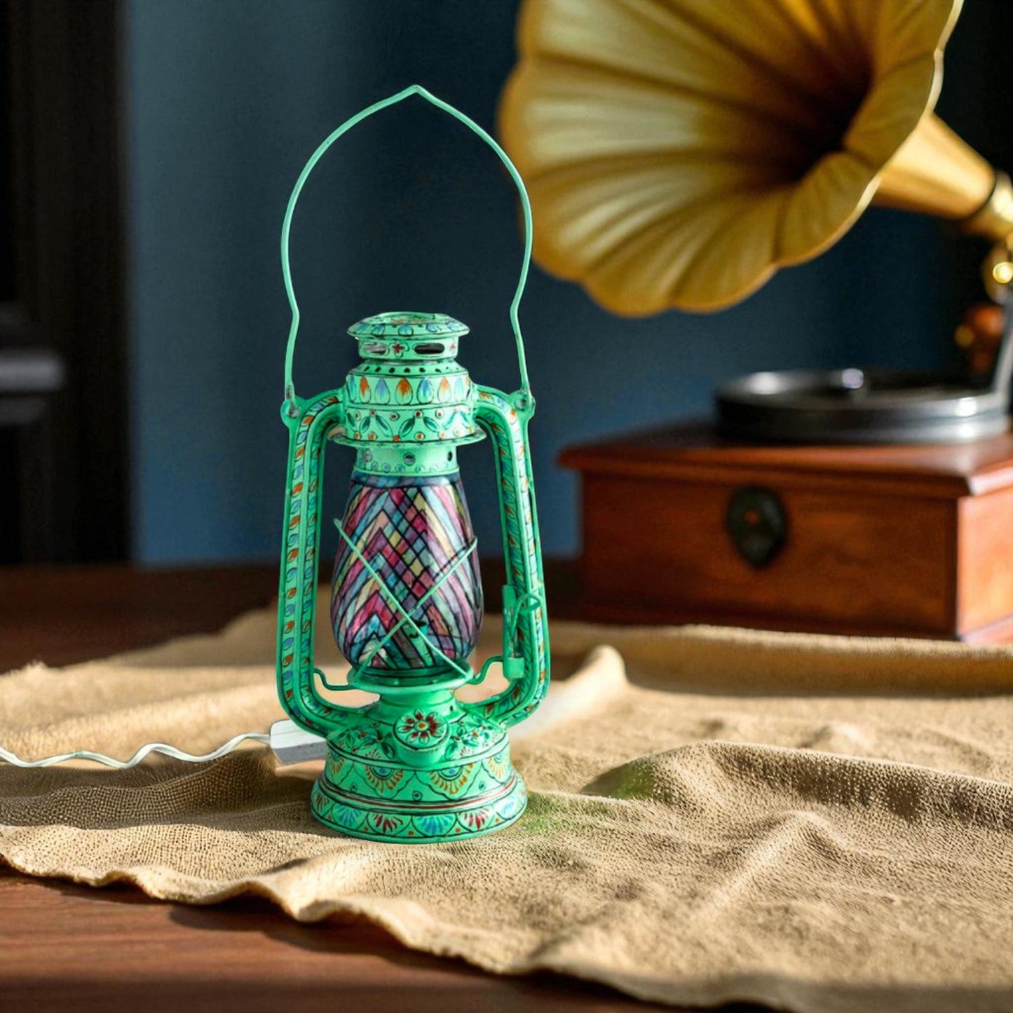 Hand Painted Metal Lantern With Bulb Holder