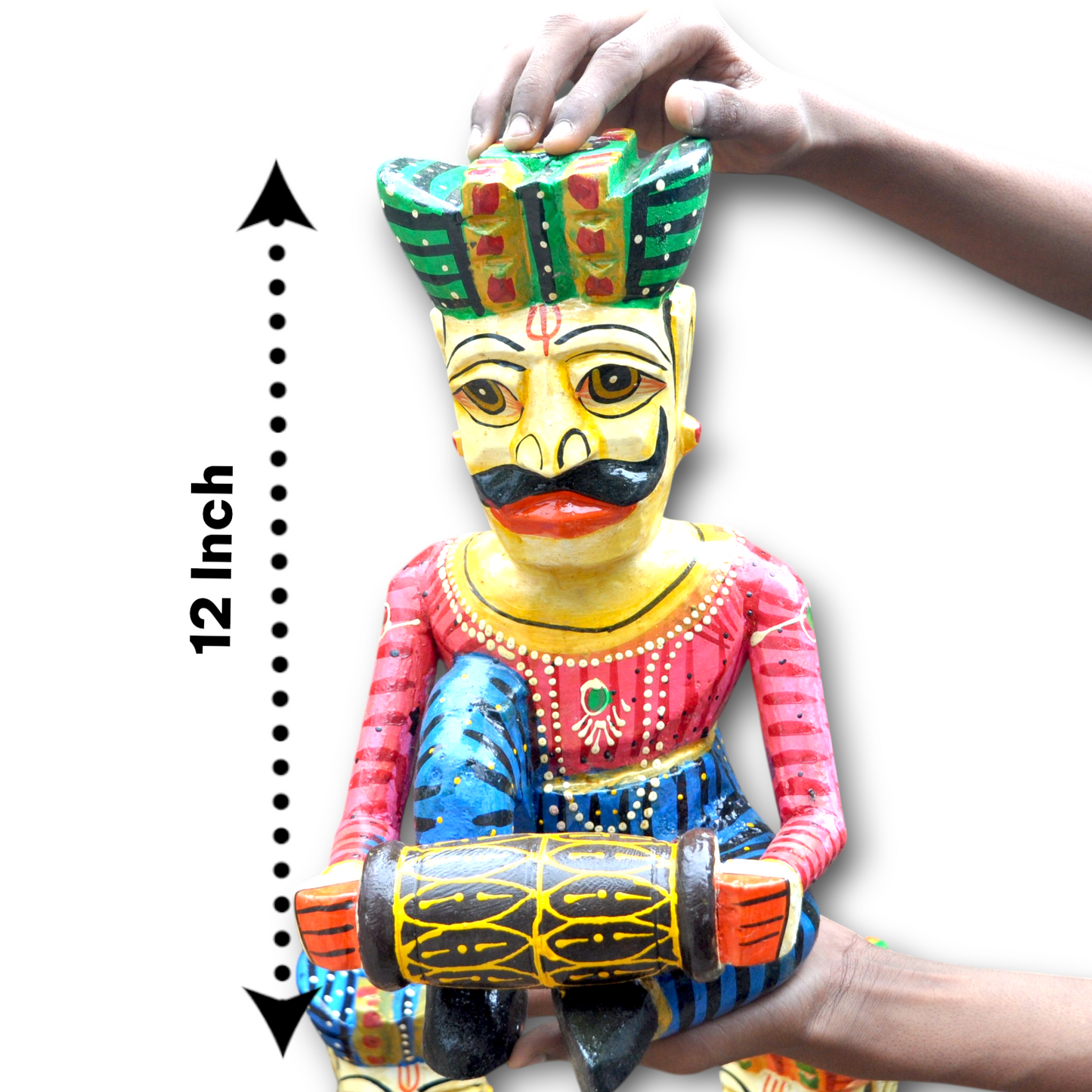 Wooden Hand-Painted Sitting Musician Figurine