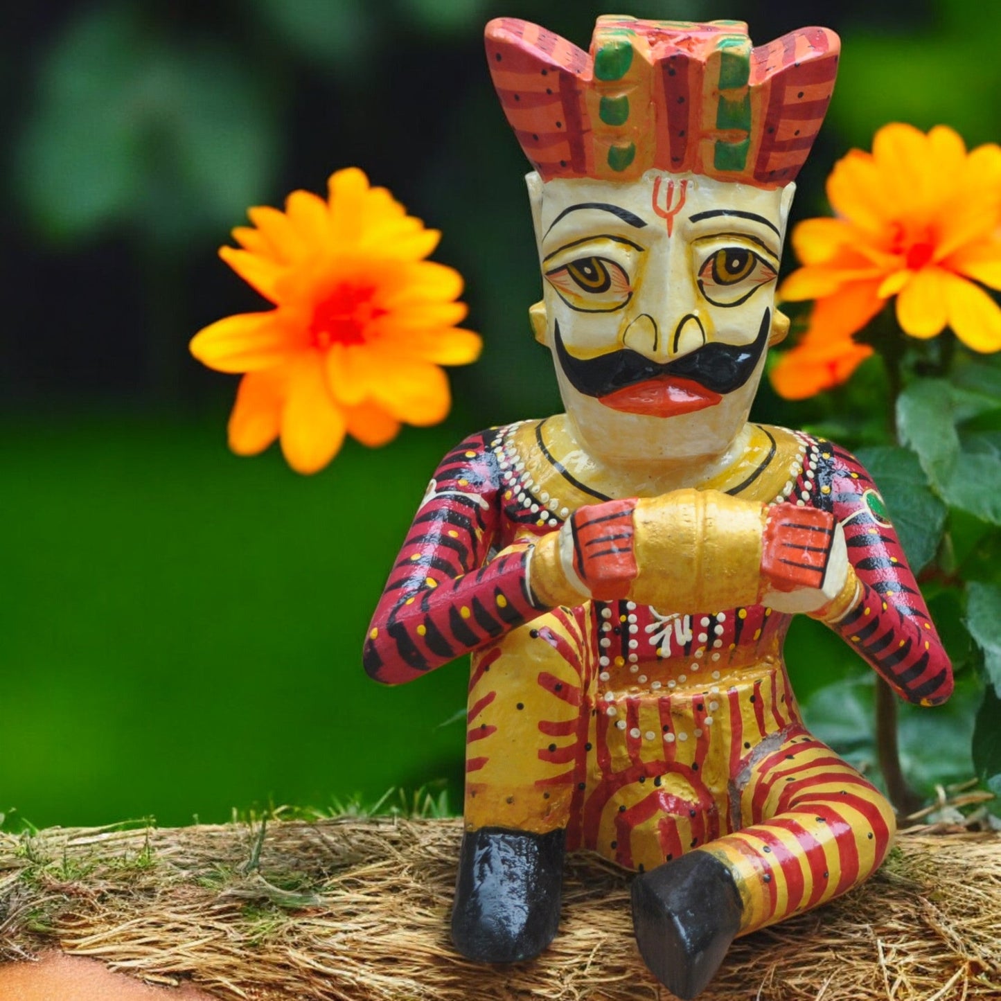 Wooden Hand-Painted Sitting Musician Figurine