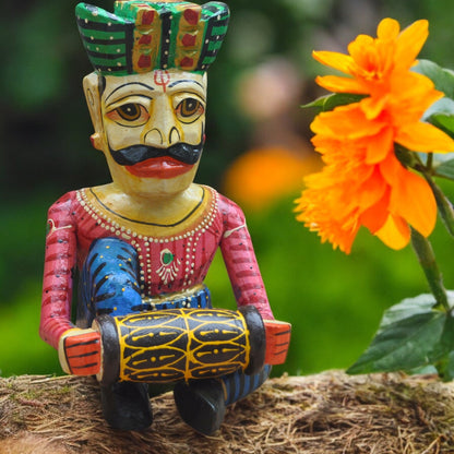 Wooden Hand-Painted Sitting Musician Figurine
