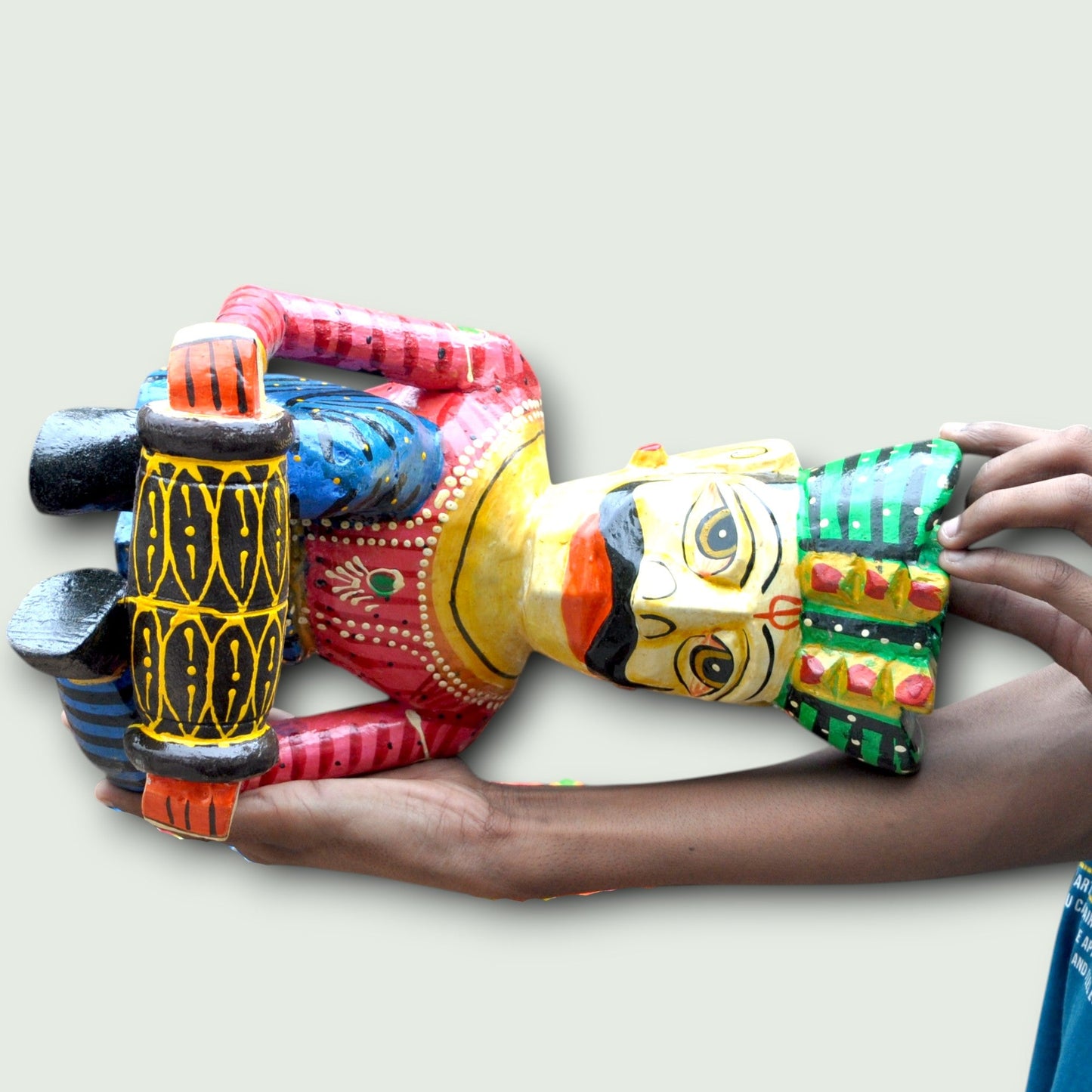 Wooden Hand-Painted Sitting Musician Figurine