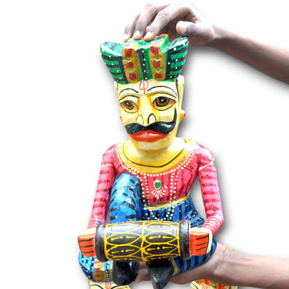 Wooden Hand-Painted Sitting Musician Figurine