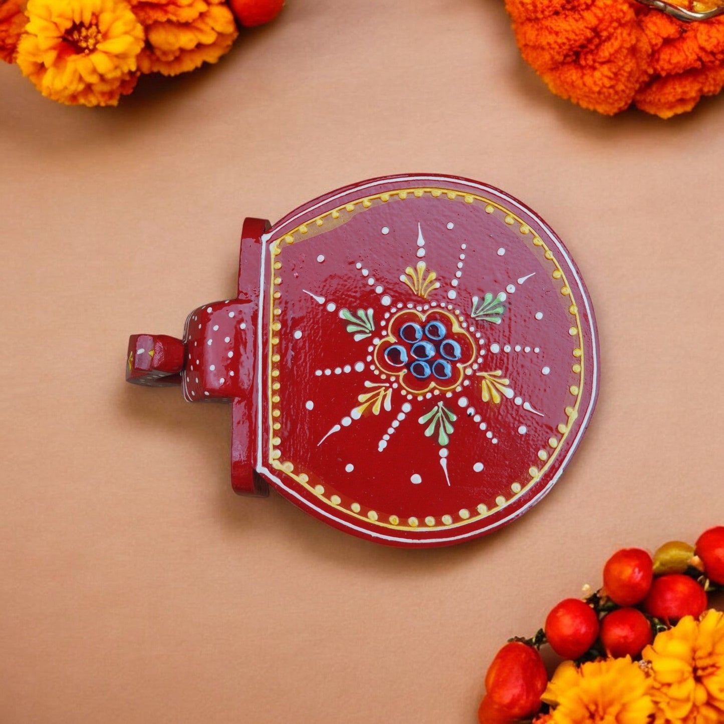 Wooden Hand Painted Small Elephant Stool - Red