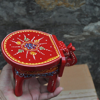 Wooden Hand Painted Small Elephant Stool - Red