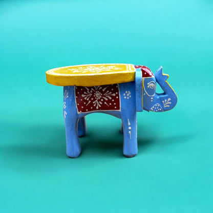Wooden Hand Painted Elephant Stool - Multicolor pair