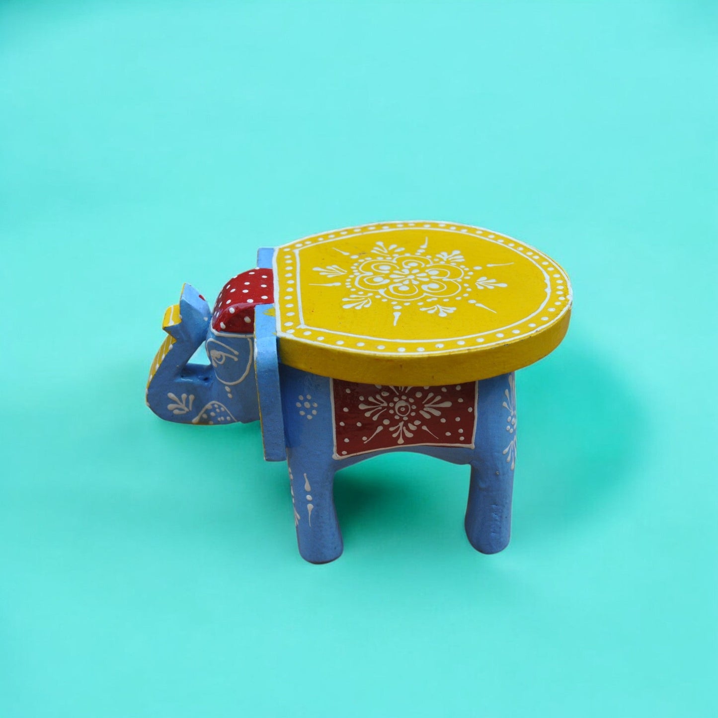 Wooden Hand Painted Elephant Stool - Multicolor pair