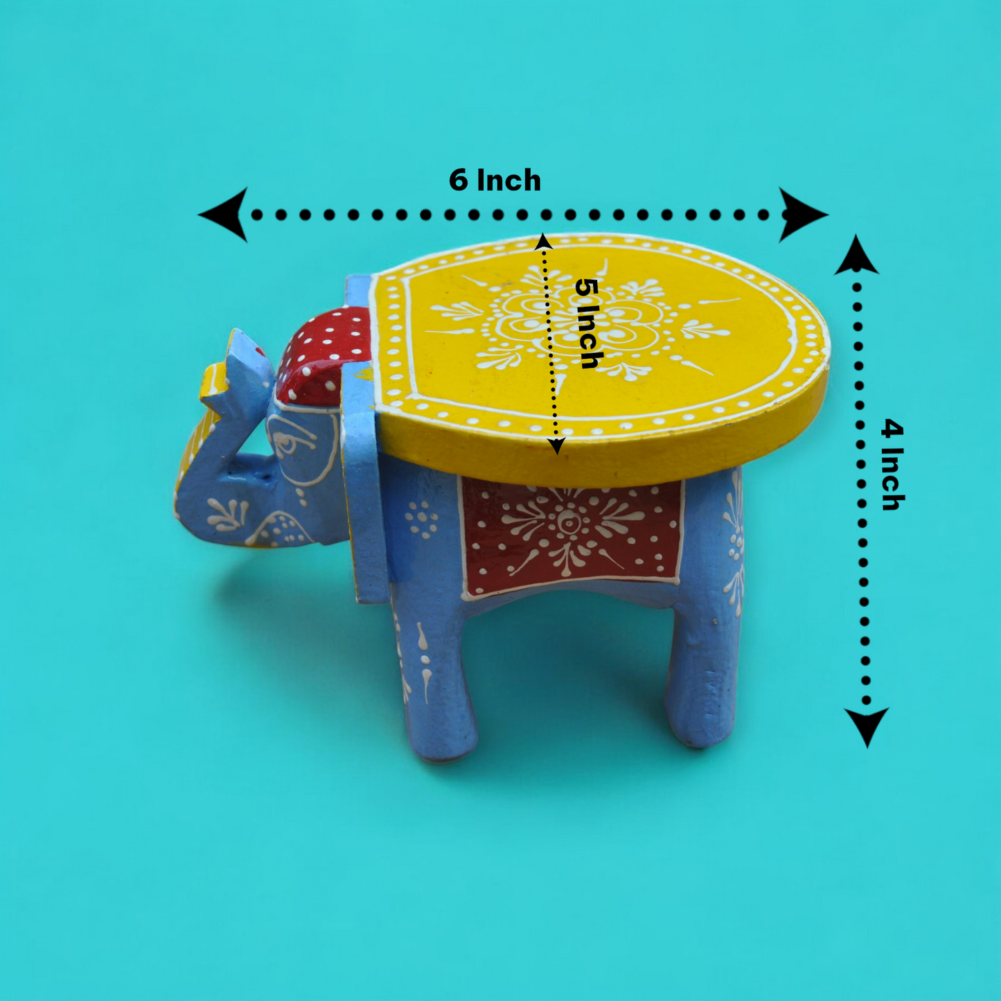 Wooden Hand Painted Elephant Stool - Multicolor pair