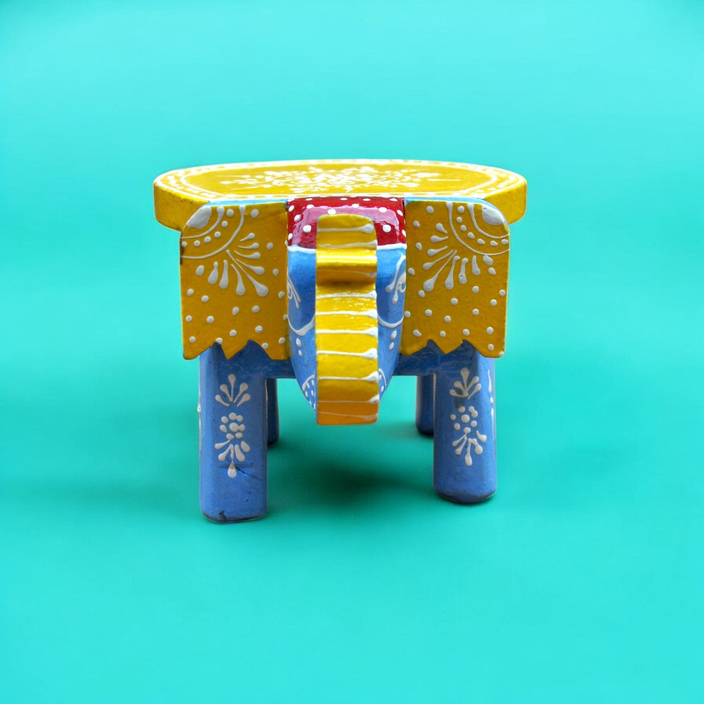 Wooden Hand Painted Elephant Stool - Multicolor pair