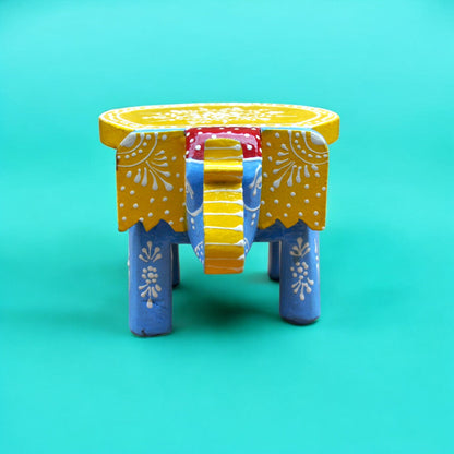Wooden Hand Painted Elephant Stool - Multicolor pair