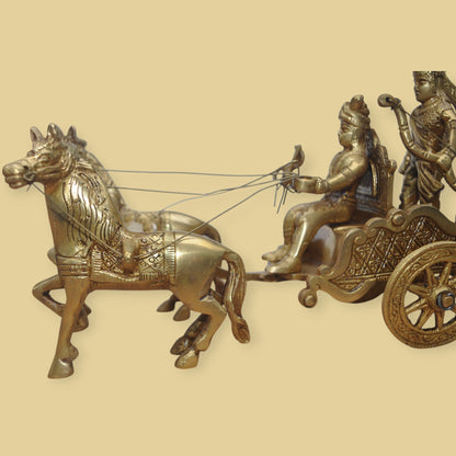 Mahabharat Geeta Krishna Arjun Rath with 2 Horse Showpiece