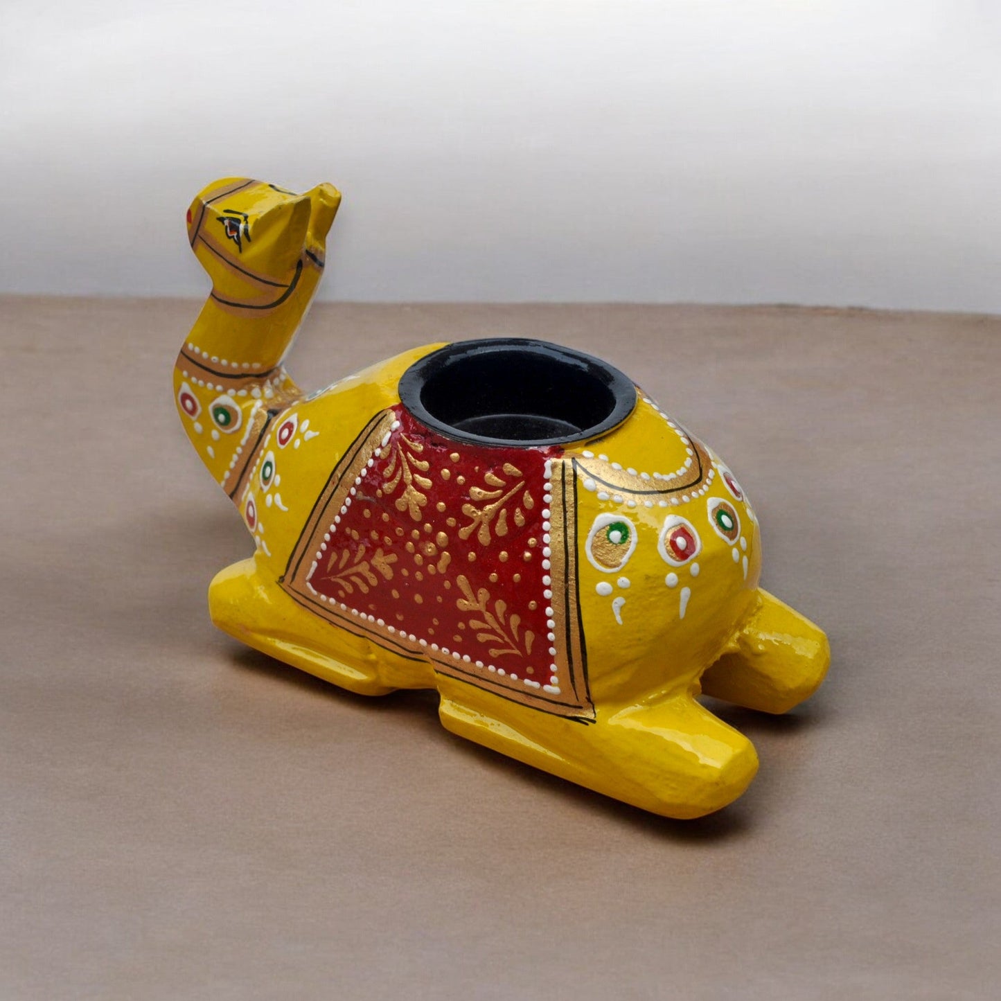 Wooden Camel Candle Holder Set Yellow