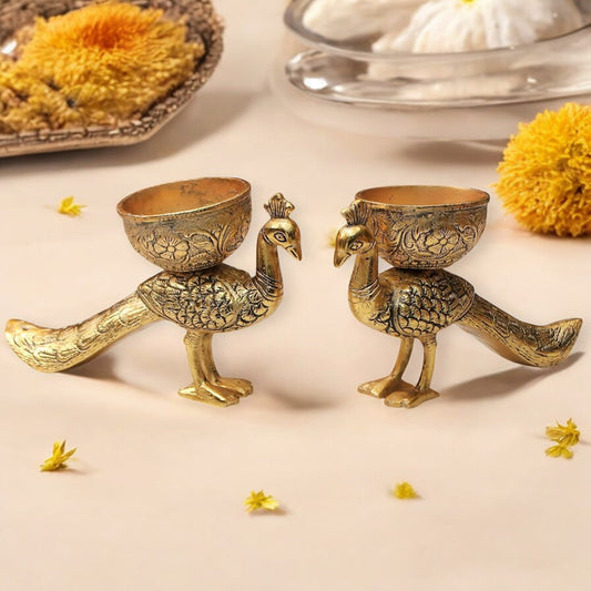 Metal Peacock Dry Fruit Bowl Set