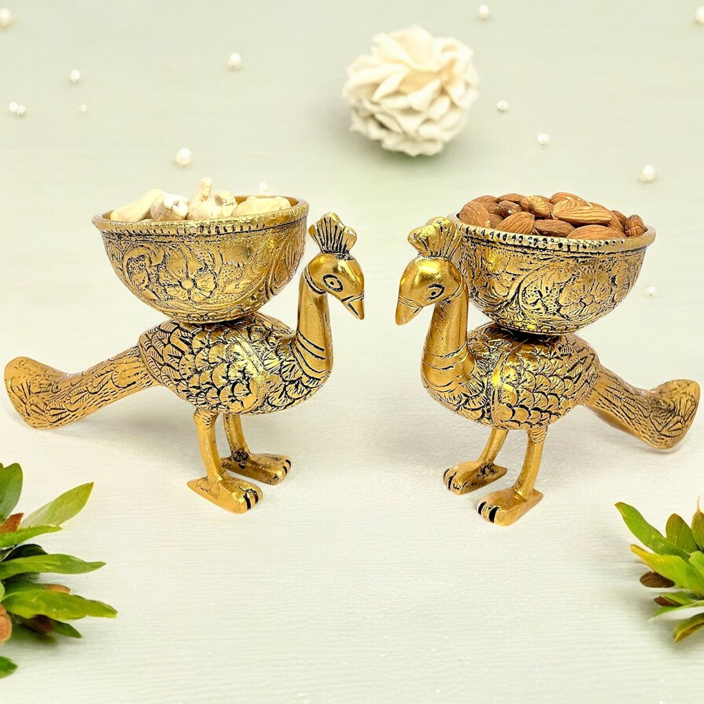 Metal Peacock Dry Fruit Bowl Set