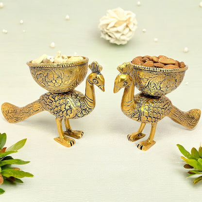 Metal Peacock Dry Fruit Bowl Set