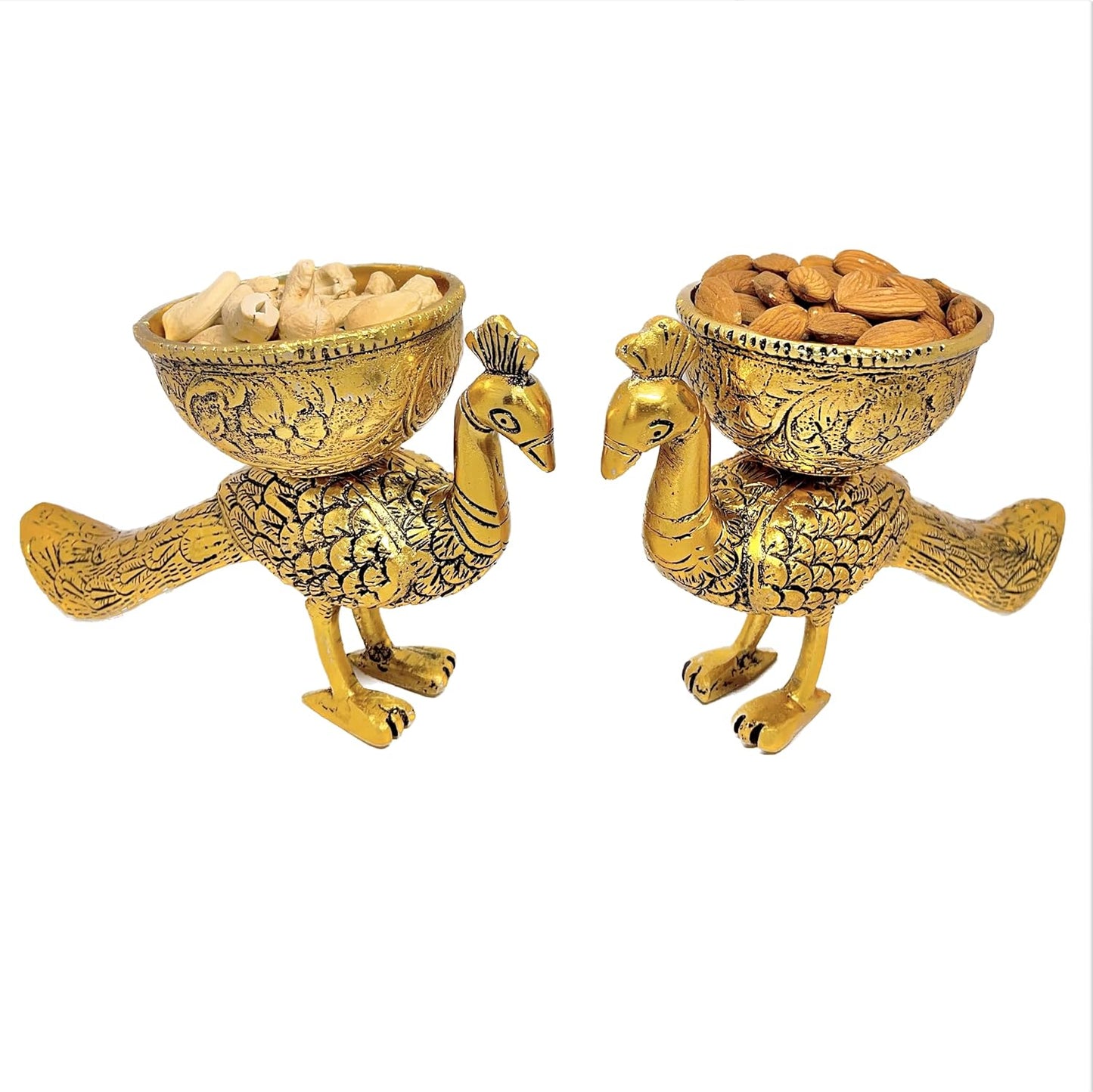 Metal Peacock Dry Fruit Bowl Set