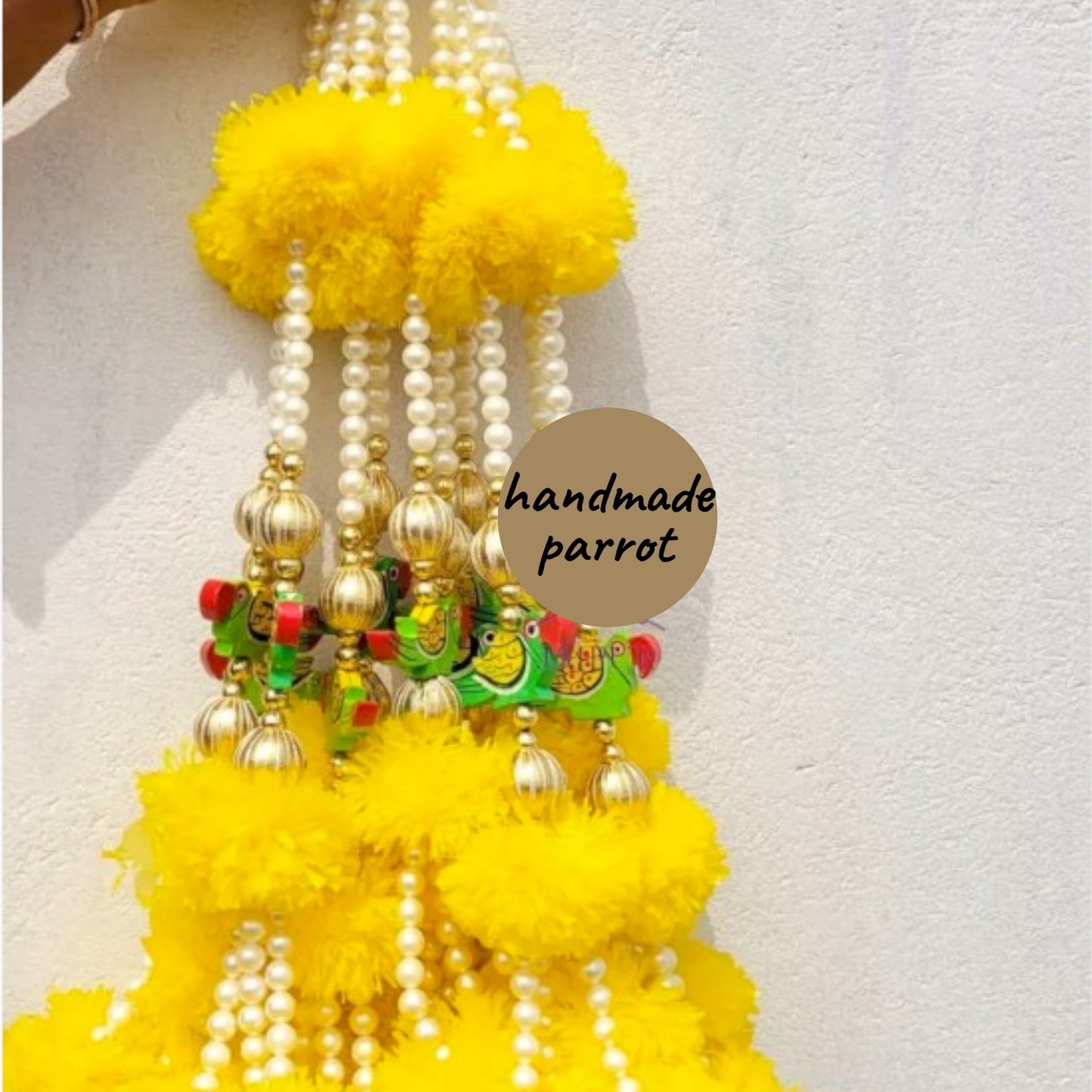 Handmade Artificial Marigold Flower With Parrot Wall Hangings set of 10 pc