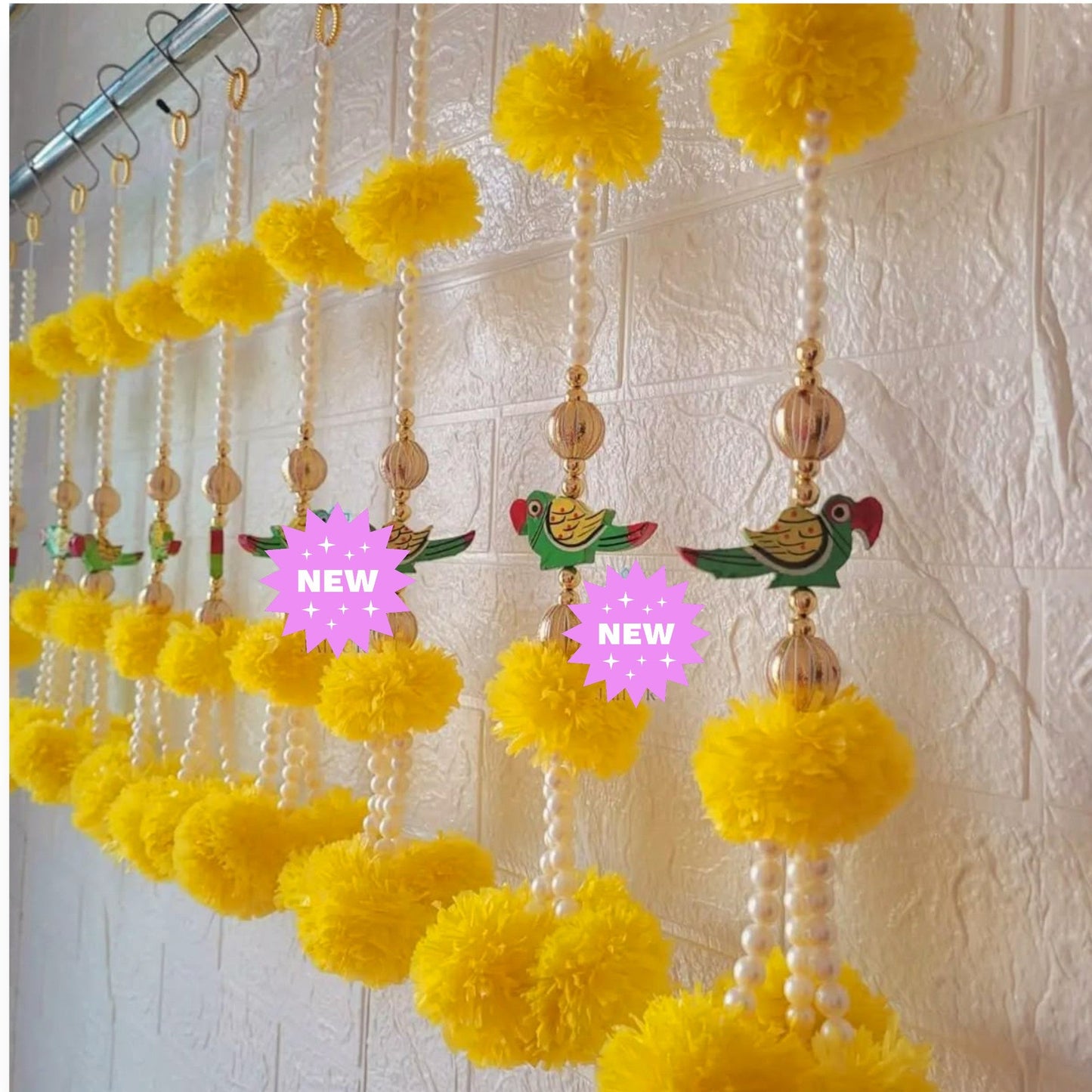 Handmade Artificial Marigold Flower With Parrot Wall Hangings set of 10 pc