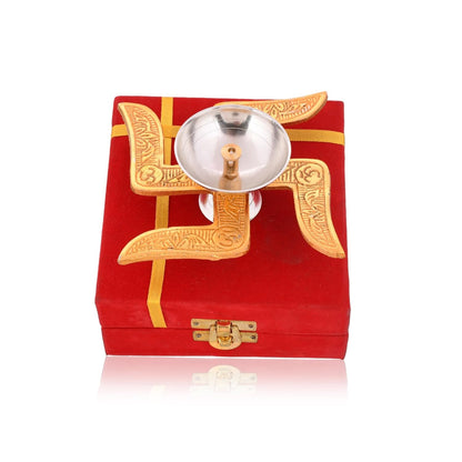 Brass Swastik Diya with Velvet Box