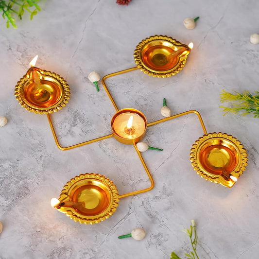 Diwali Antique Swastik Brass Diya