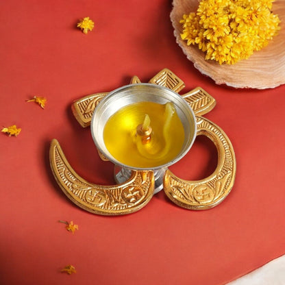 Brass Gold Silver Plated Om Diya With Velvet Box