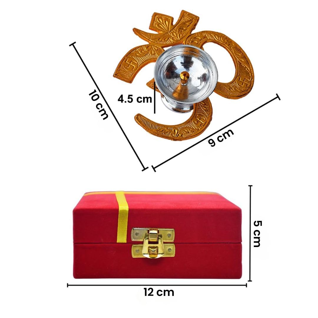 Brass Gold Silver Plated Om Diya With Velvet Box