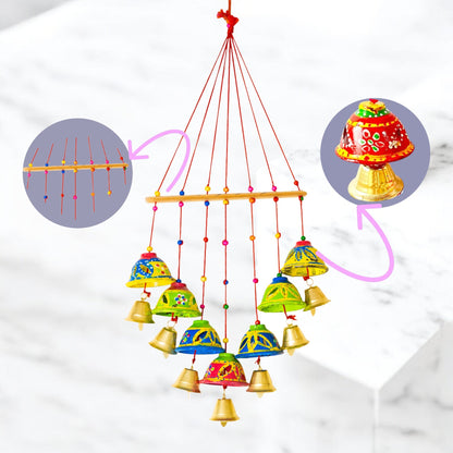 Wooden Wall Hanging with Bells and Bird set of 2 pc