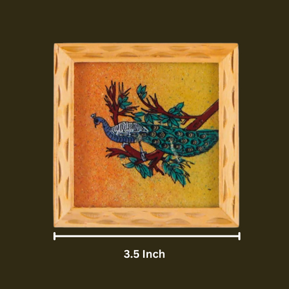 Peacock Gemstone Painted Tea Coasters 6 Pcs Set