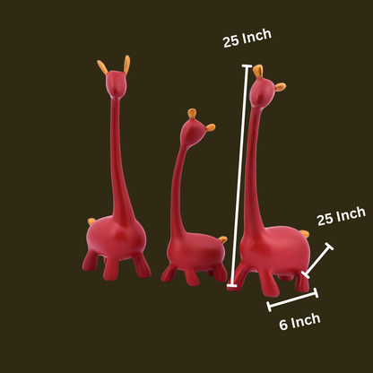 Polyresin Giraffe Family Red Statue Set Of 3