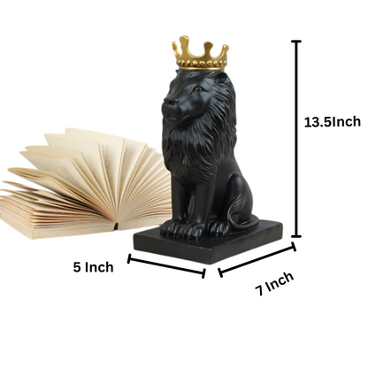 Polyresin Lion King Statue With Crown- Black