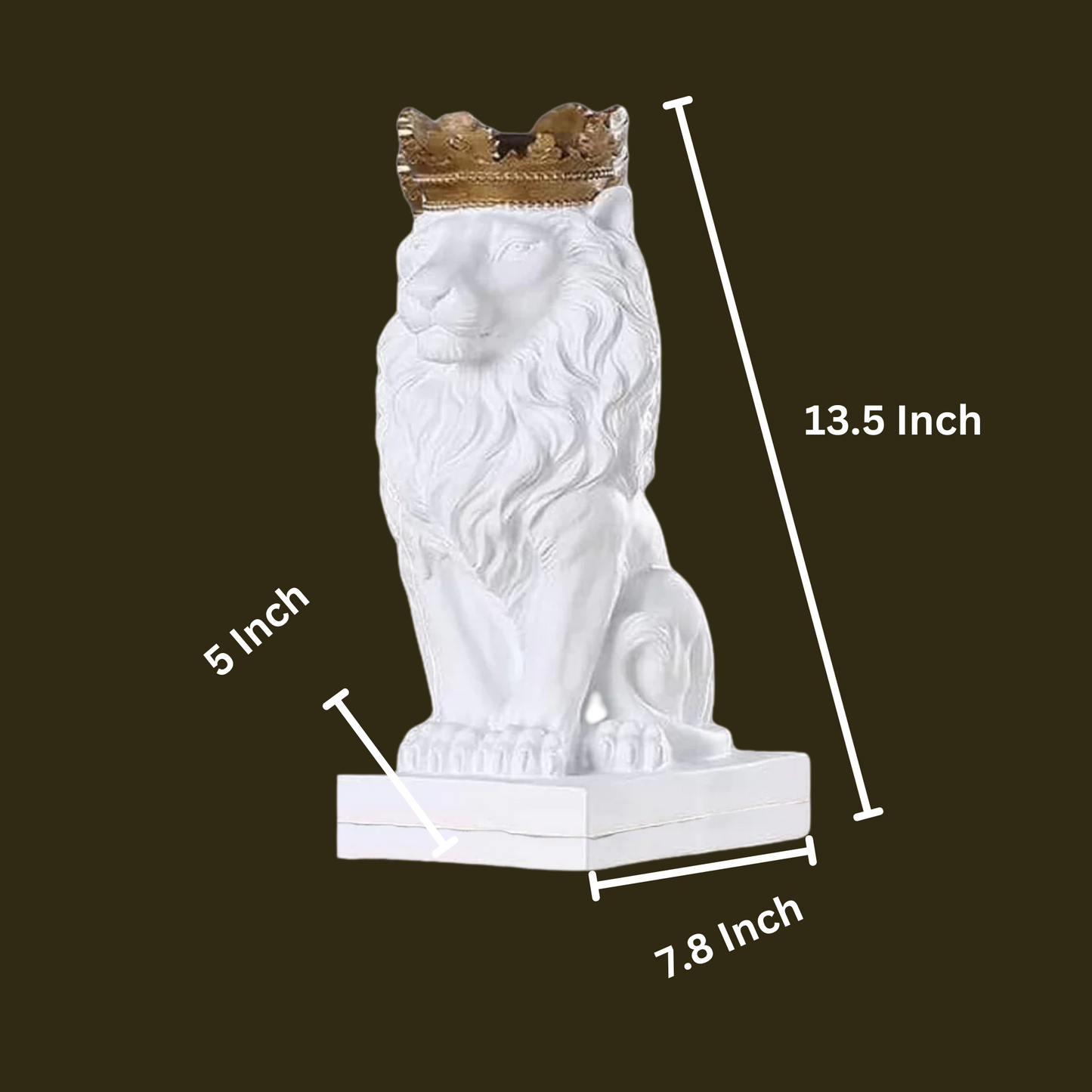 Polyresin Lion King Statue With Crown -White