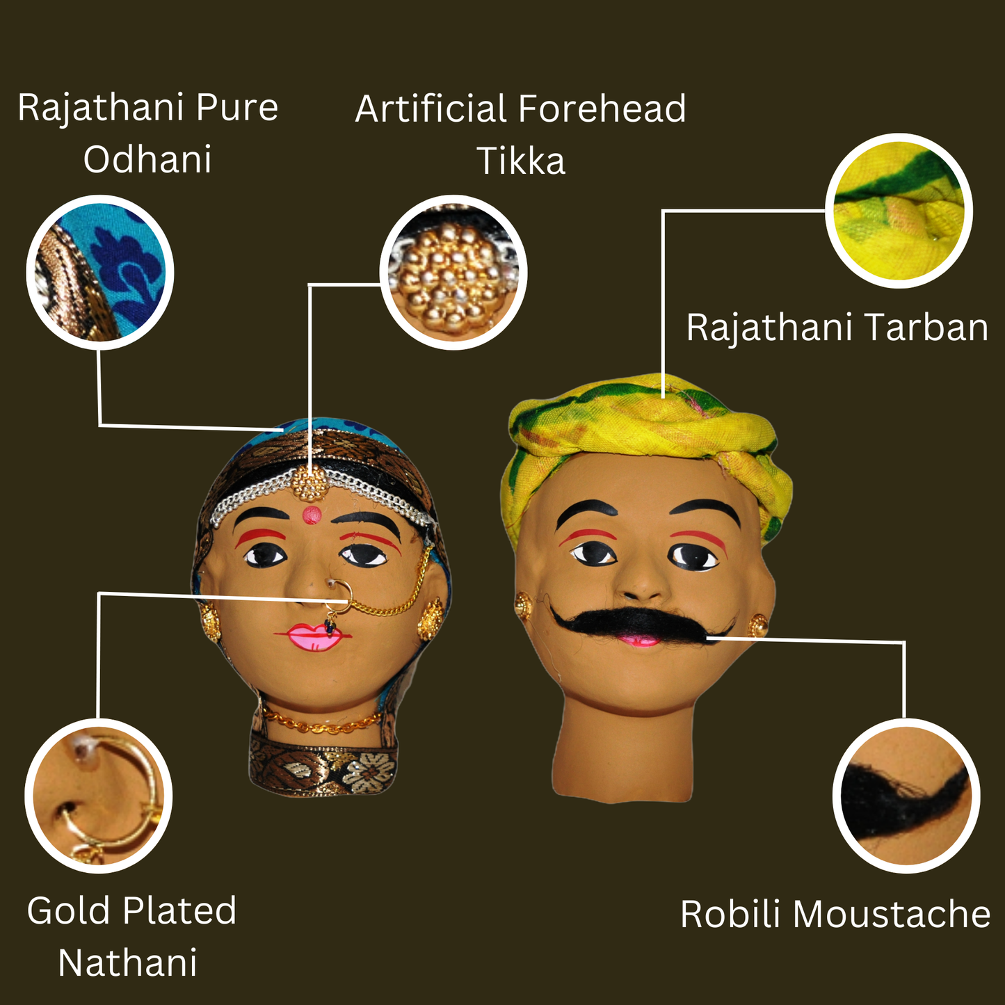 Rajasthani Kaka Kaki Face Kathputli Dhola Maru Set 4 Inch