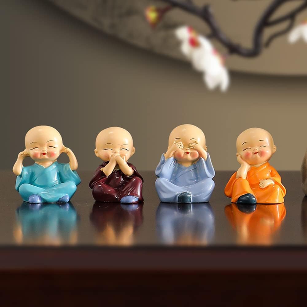 Polyresin Baby Monk Buddha Serene Figurine Showpiece Set Of - 4 pcs