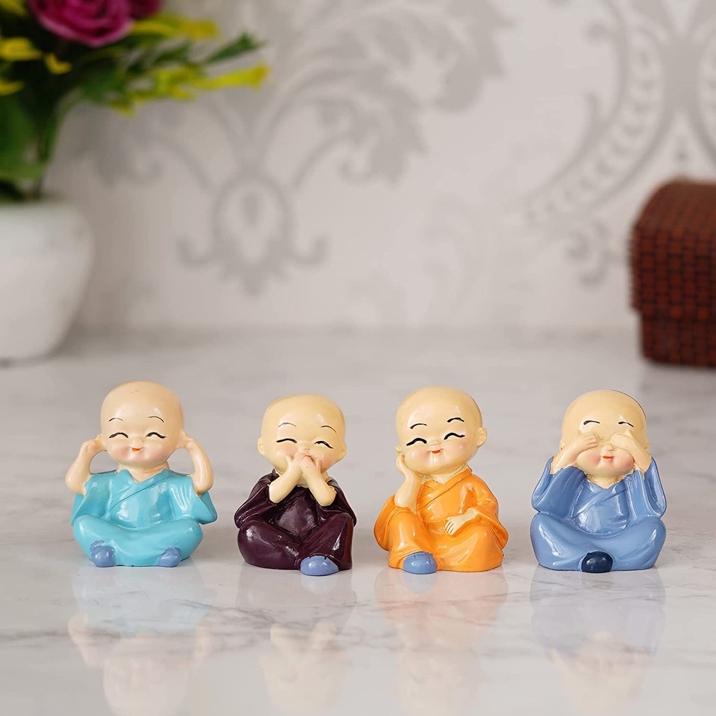 Polyresin Baby Monk Buddha Serene Figurine Showpiece Set Of - 4 pcs