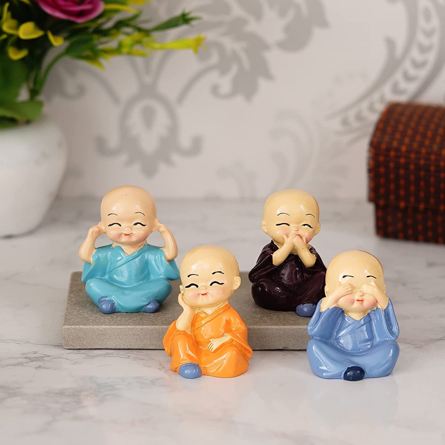 Polyresin Baby Monk Buddha Serene Figurine Showpiece Set Of - 4 pcs