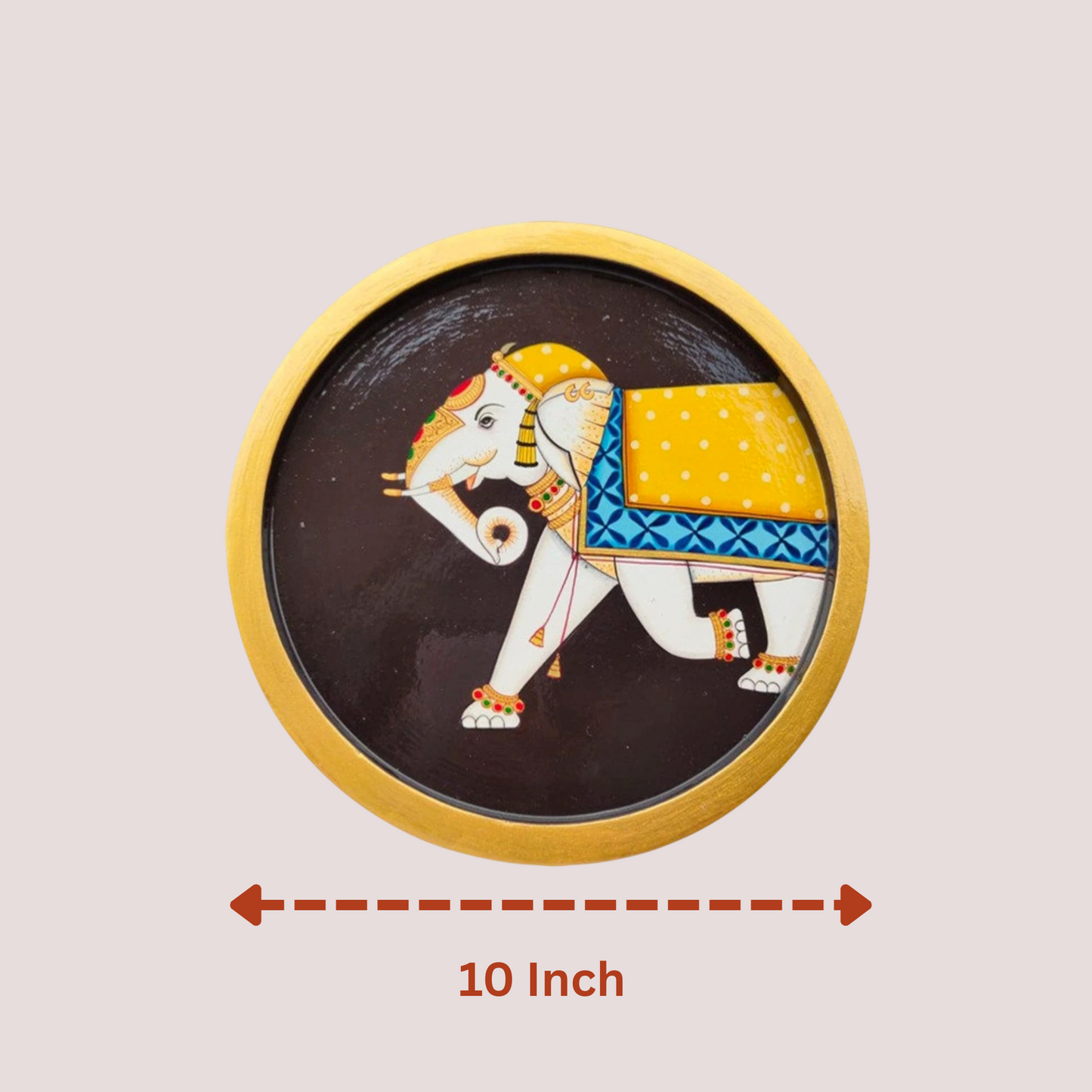 Wooden Golden Framed Pichwai Elephant Wall Decor