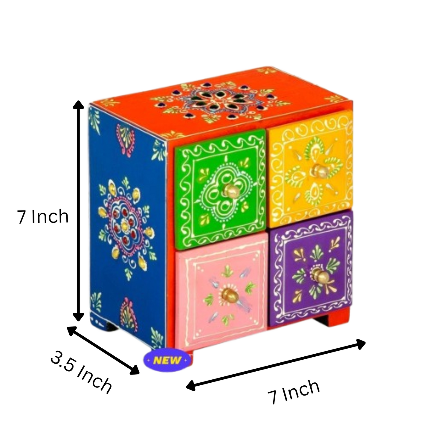 Wooden Hand Painted Drawer Storage Box-Phool Rangoli Desing