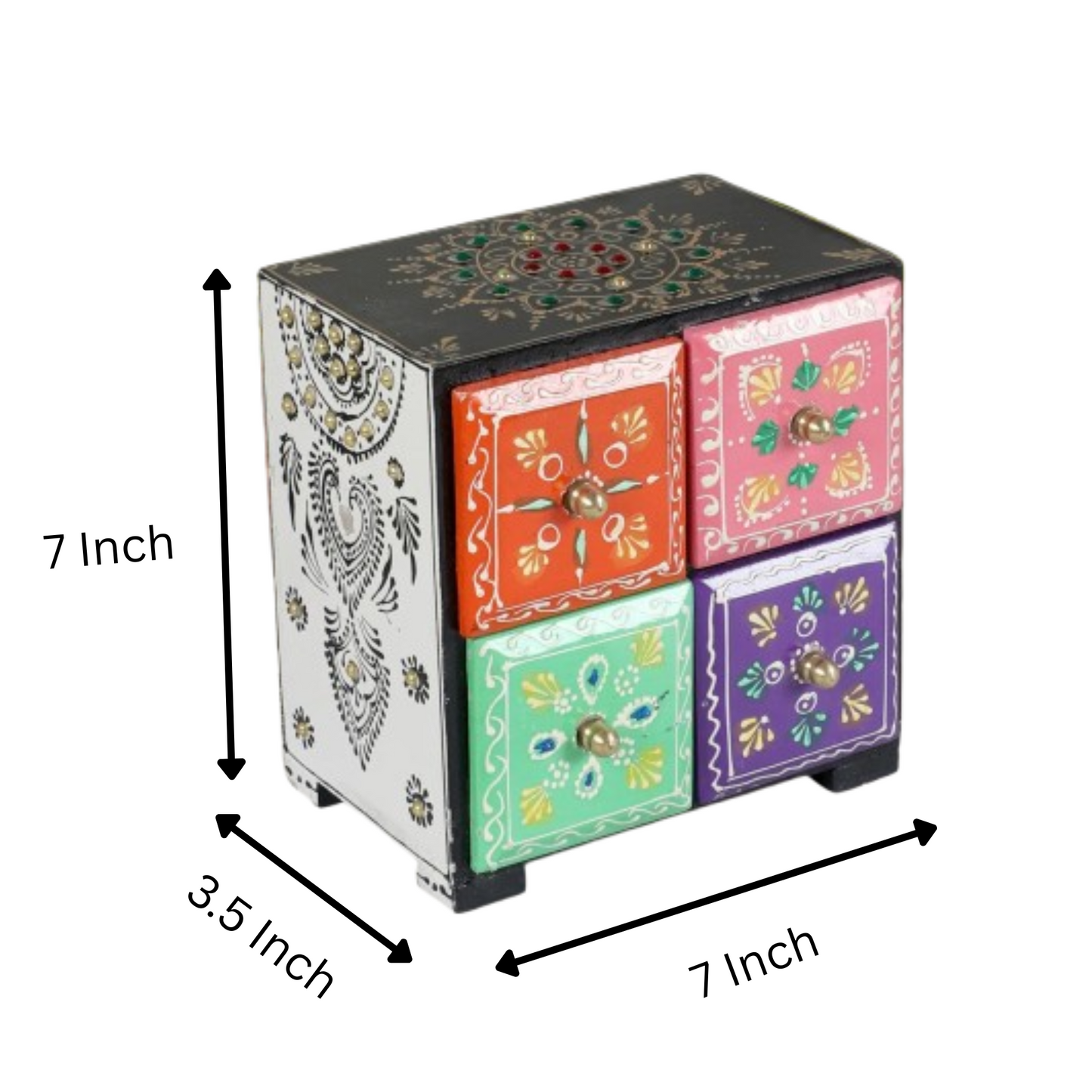 Wooden Hand Painted Drawer Storage Box With Floral Designs