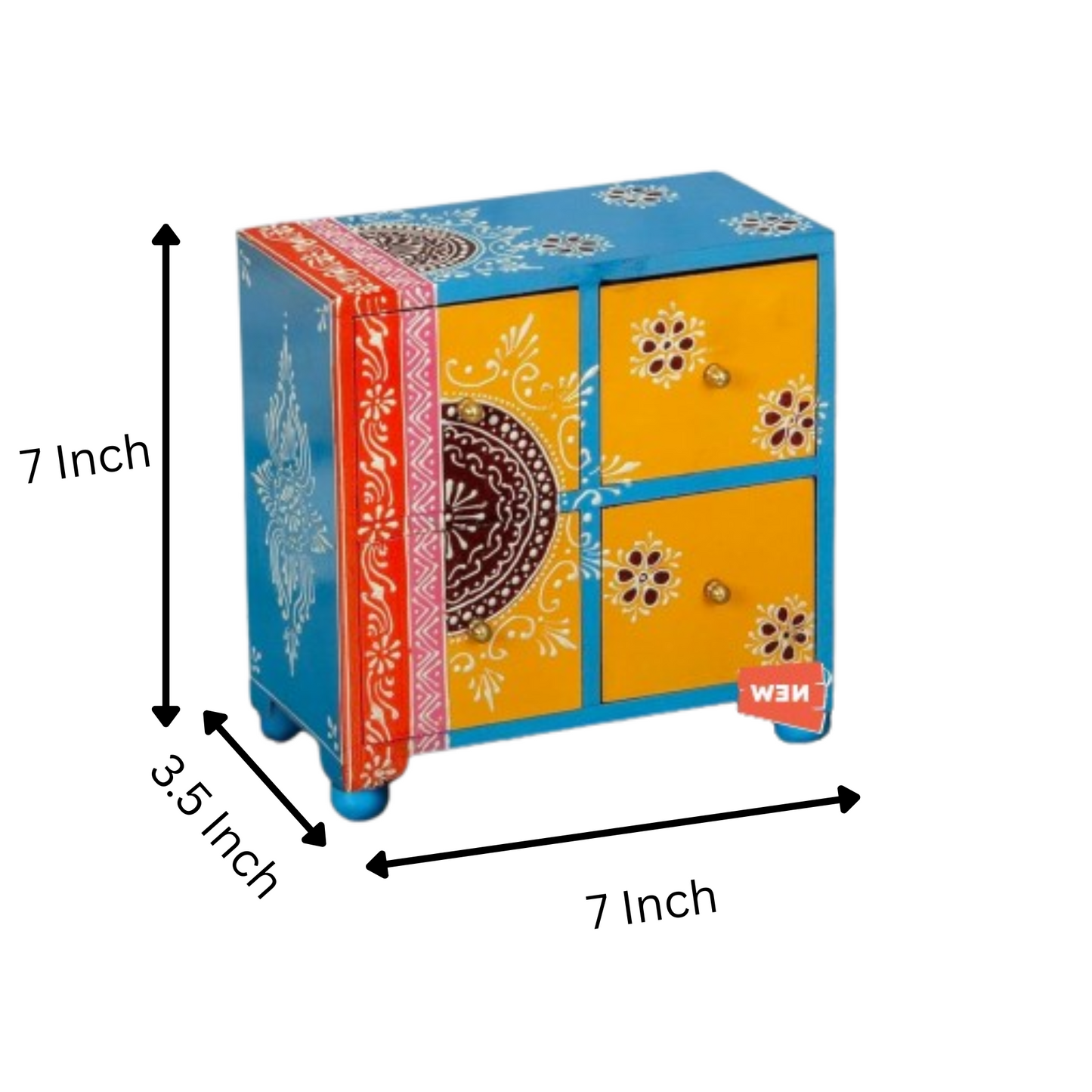 Wooden Hand Painted Drawer Storage Box With Flower Petal Design