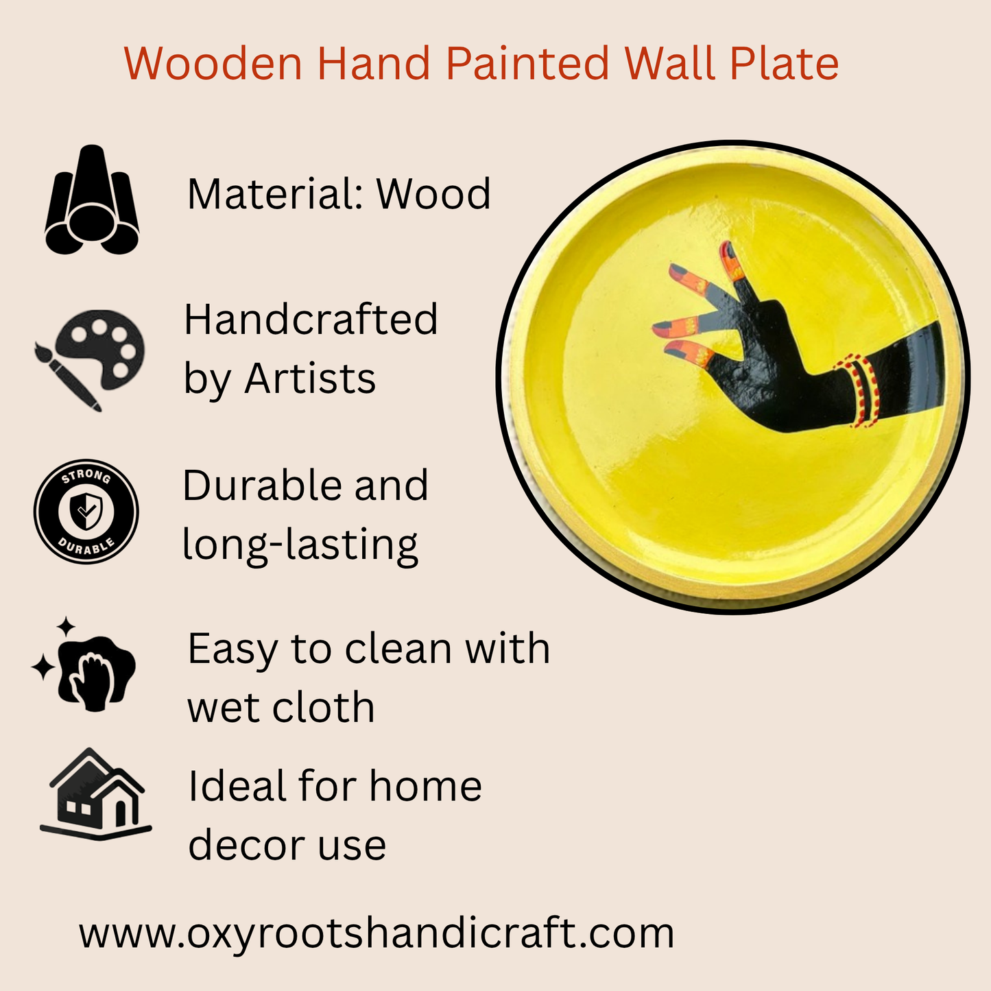 Wooden Hand Painted Round Plates Wall-Dance Mudra Design