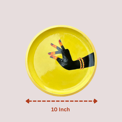 Wooden Hand Painted Round Plates Wall-Dance Mudra Design