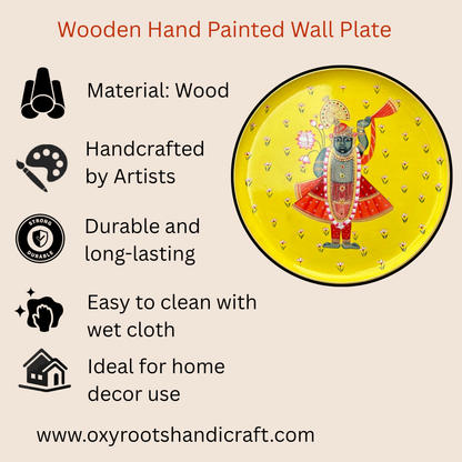 Wooden Hand-Painted Wall Plate Lotus & Deity Design