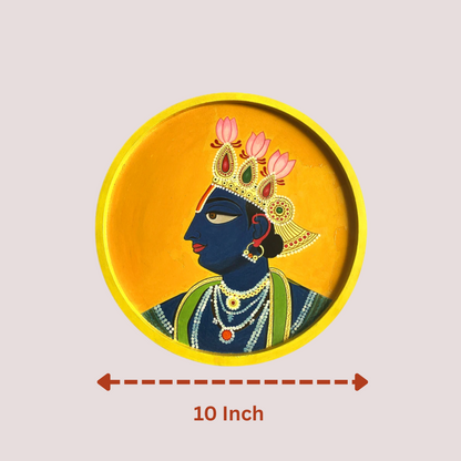 Wooden Hand Painted Round Plates Wall krishna Ji Design