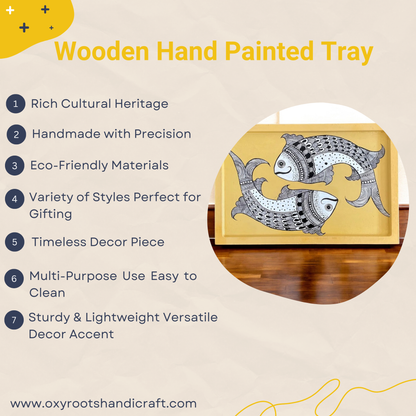 Wooden Hand Painted Serving Tray Fish Design