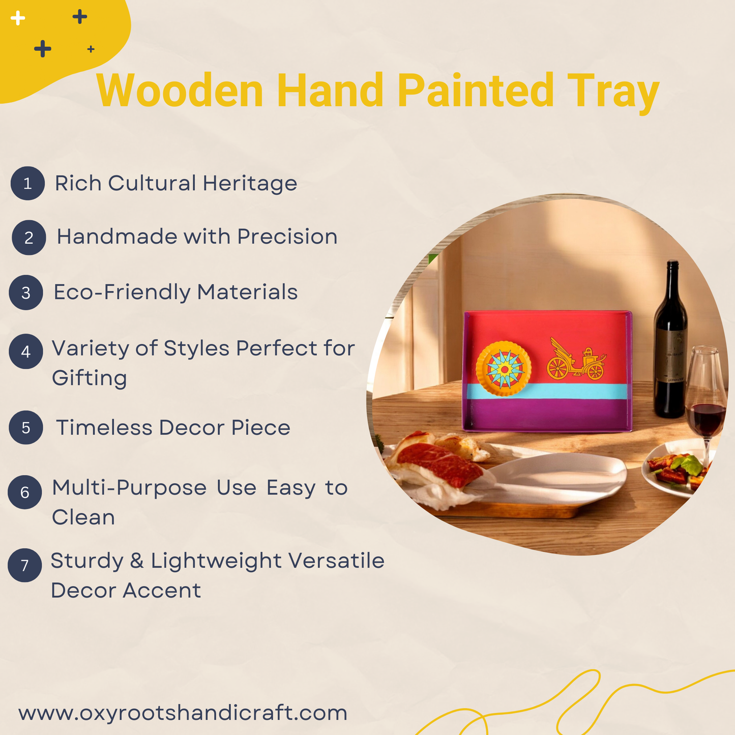 Wooden Hand Painted Serving Tray