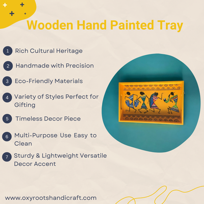 Wooden Hand Painted Serving Tray Warli Desing