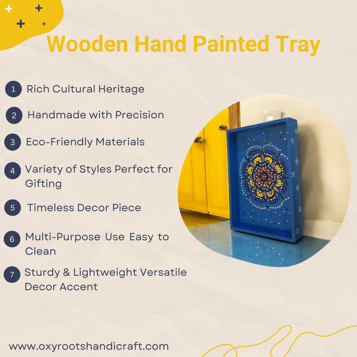 Wooden Hand Painted Serving Tray Mandala Desing